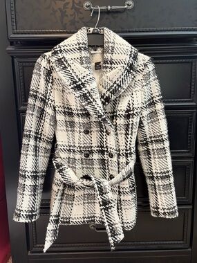 White House Black Market Plaid Tweed Pea Coat